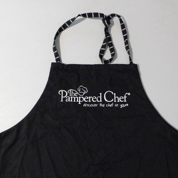 Pampered Chef Apron Black and White Polka Dot.  Brand Across Chest - Picture 3 of 8